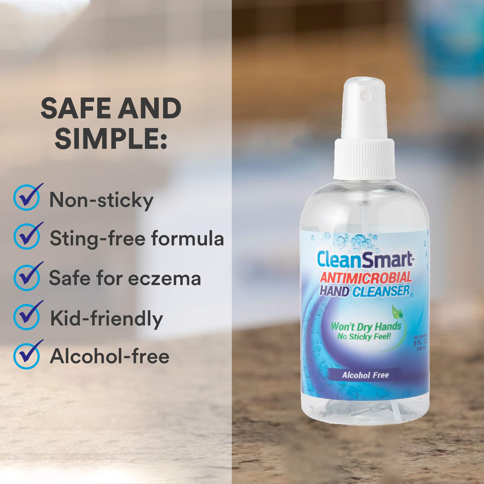 CleanSmart antimicrobial skin cleanser spray-on application for easy on-the-go sanitizing.