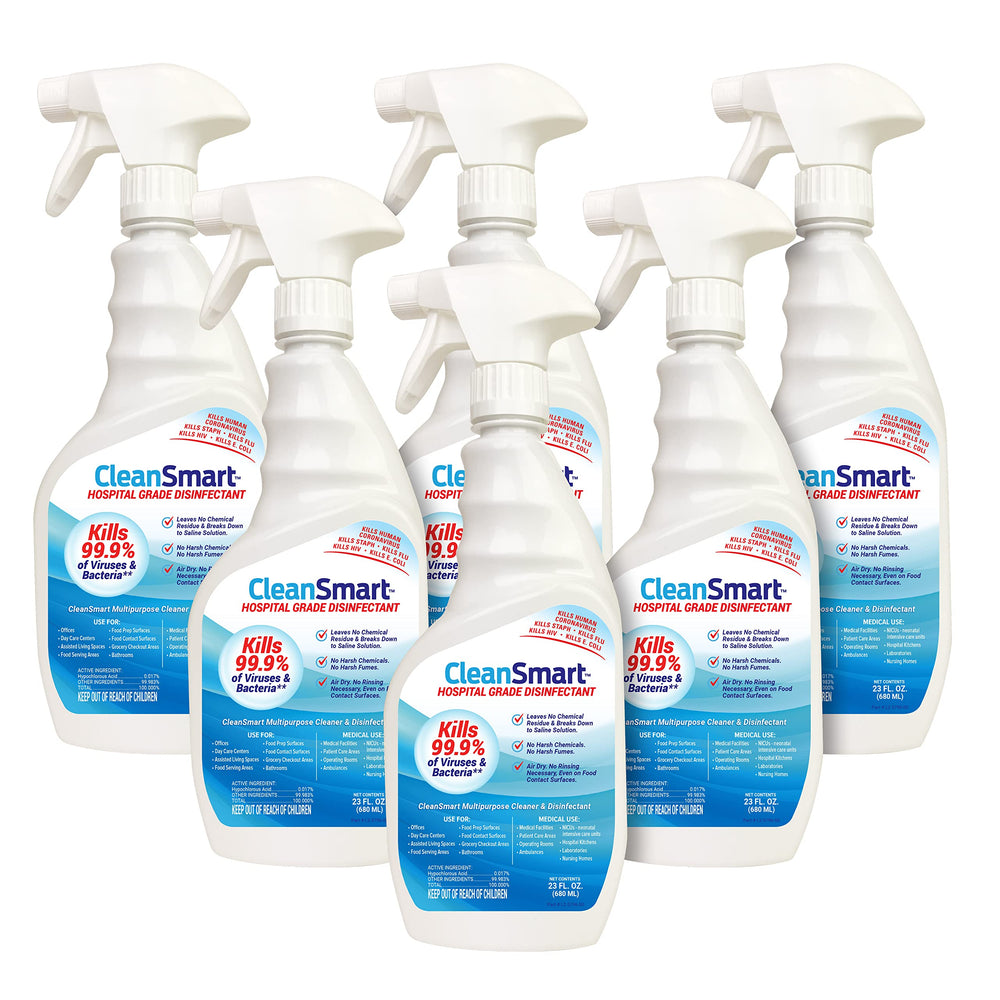 CleanSmart Hospital Disinfectant bottle pour enables quick surface sanitizing with spray.