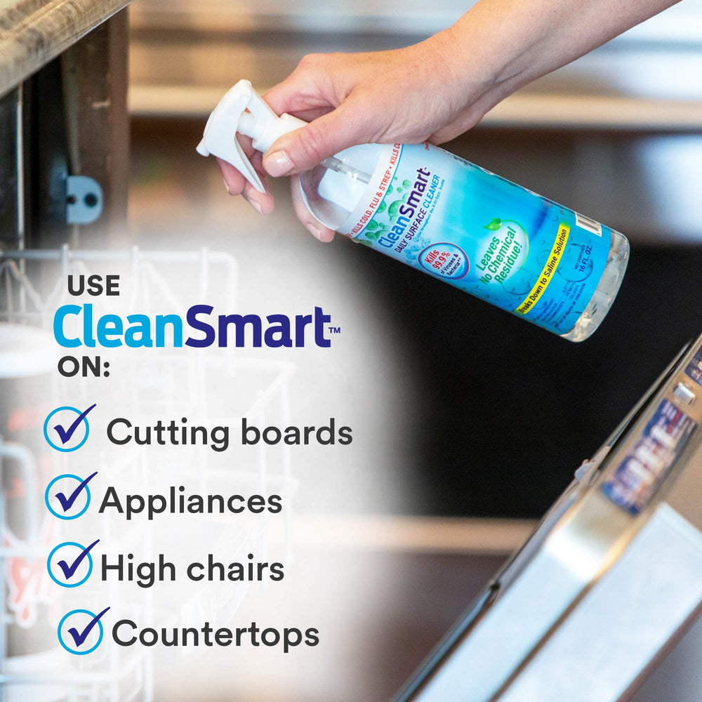CleanSmart hypochlorous acid ingredient highlighted as gentle disinfectant