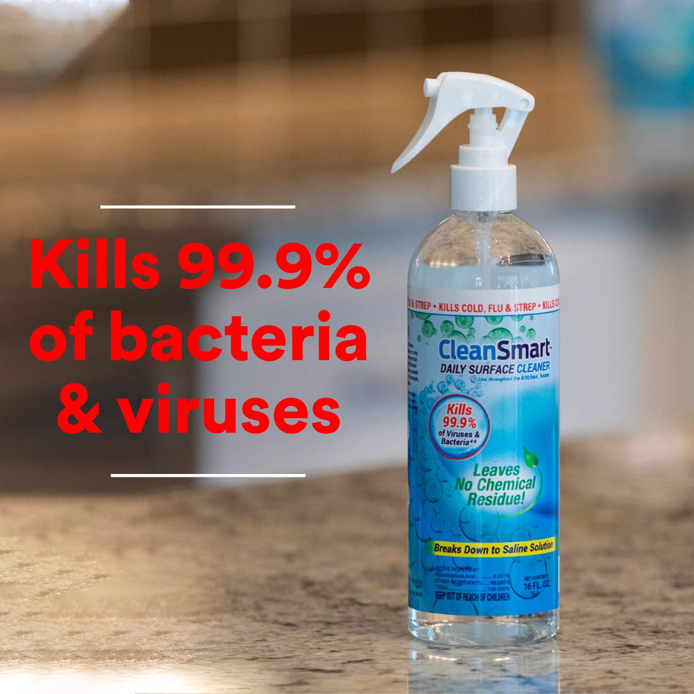 CleanSmart spray action closeup showing fine mist for safe disinfection