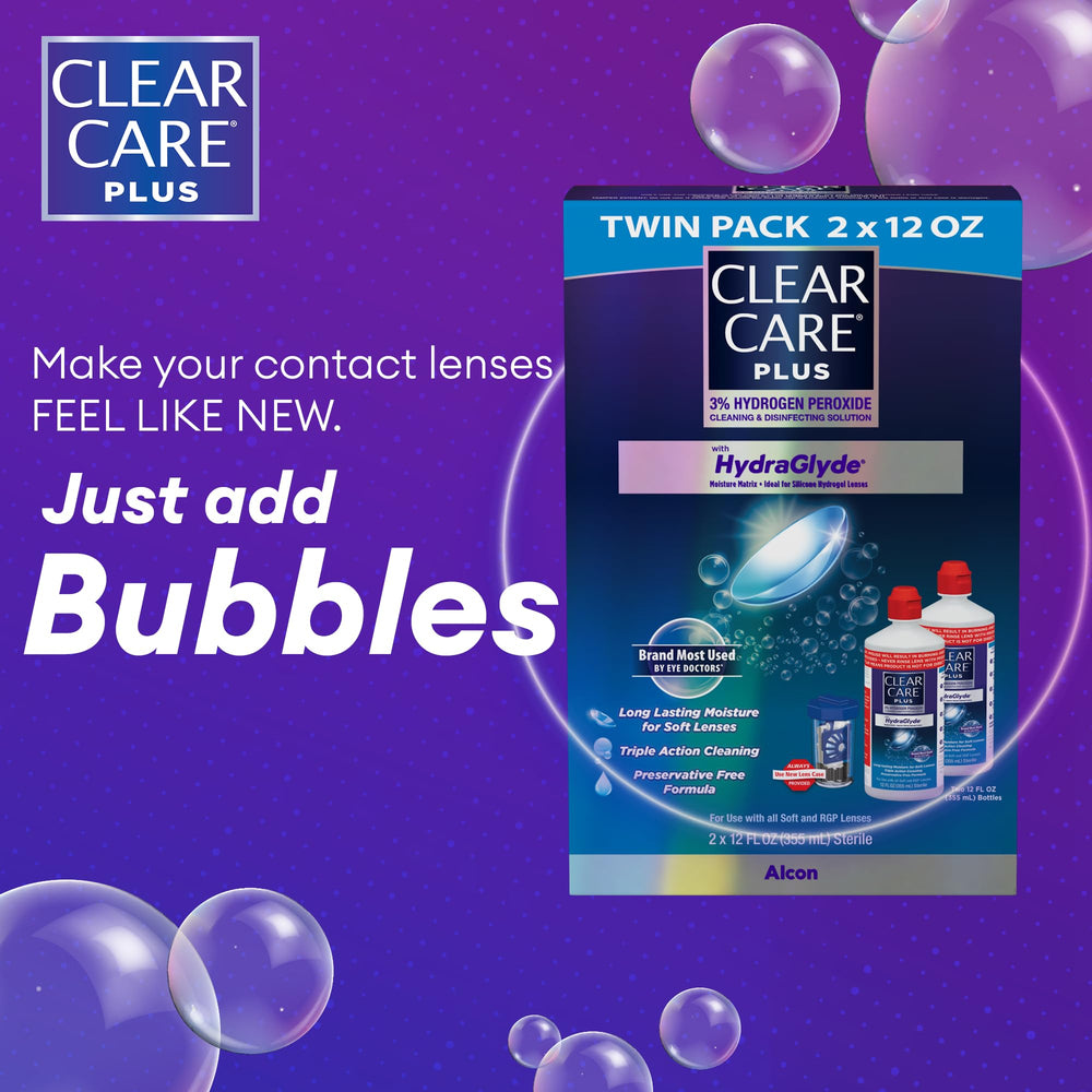 Clear Care Plus lens case with platinum disc activates gentle bubbling action.