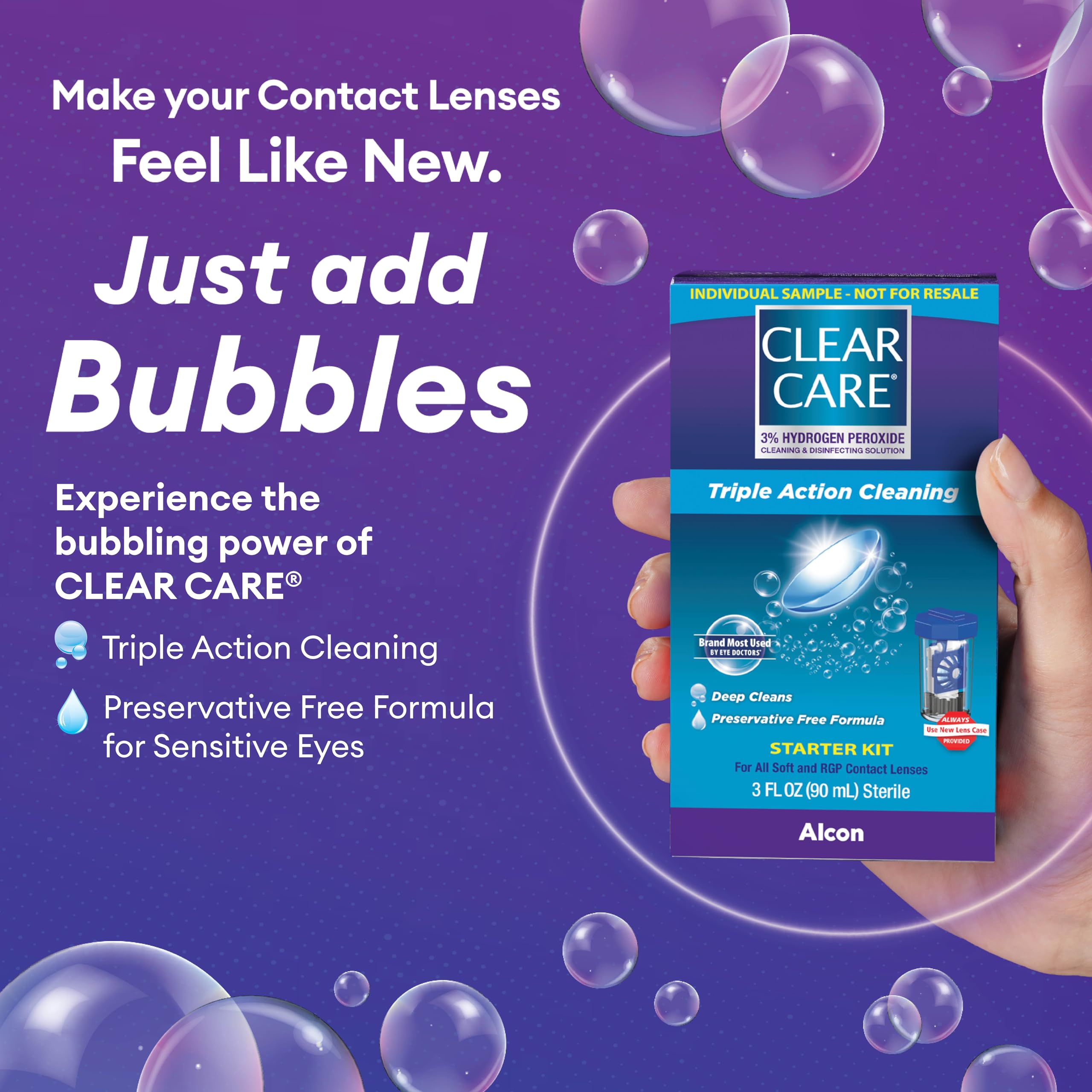 Clear Care Plus platinum disc lens case activates gentle bubbling and peroxide neutralization.