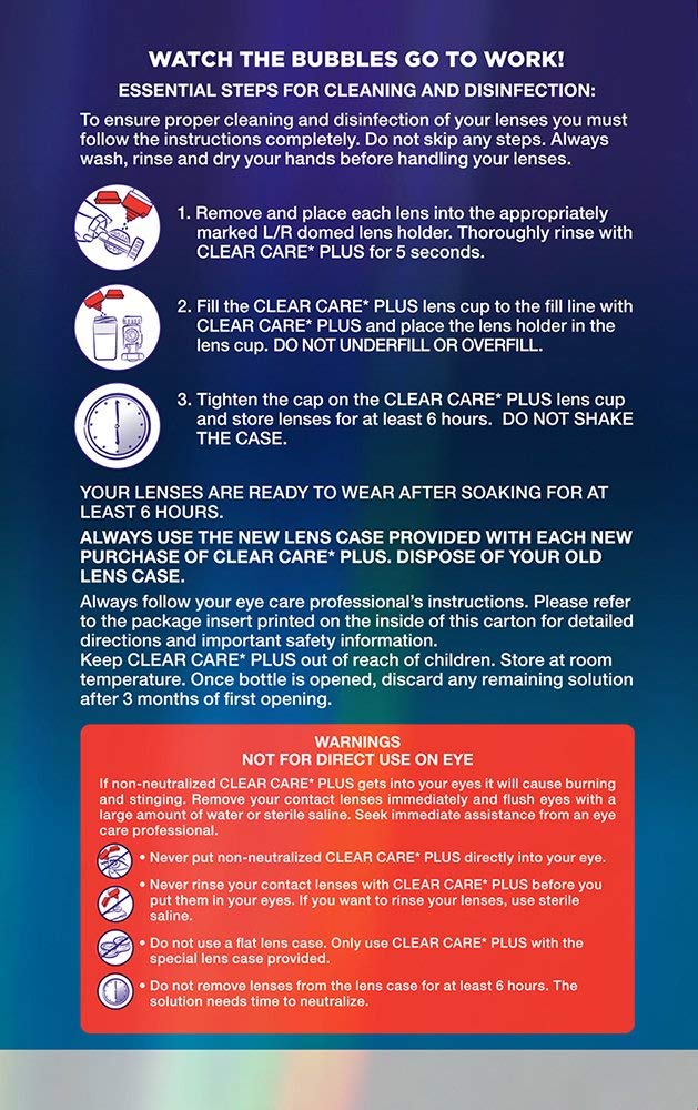 Clear Care Plus protein removal feature supports clear lens maintenance.