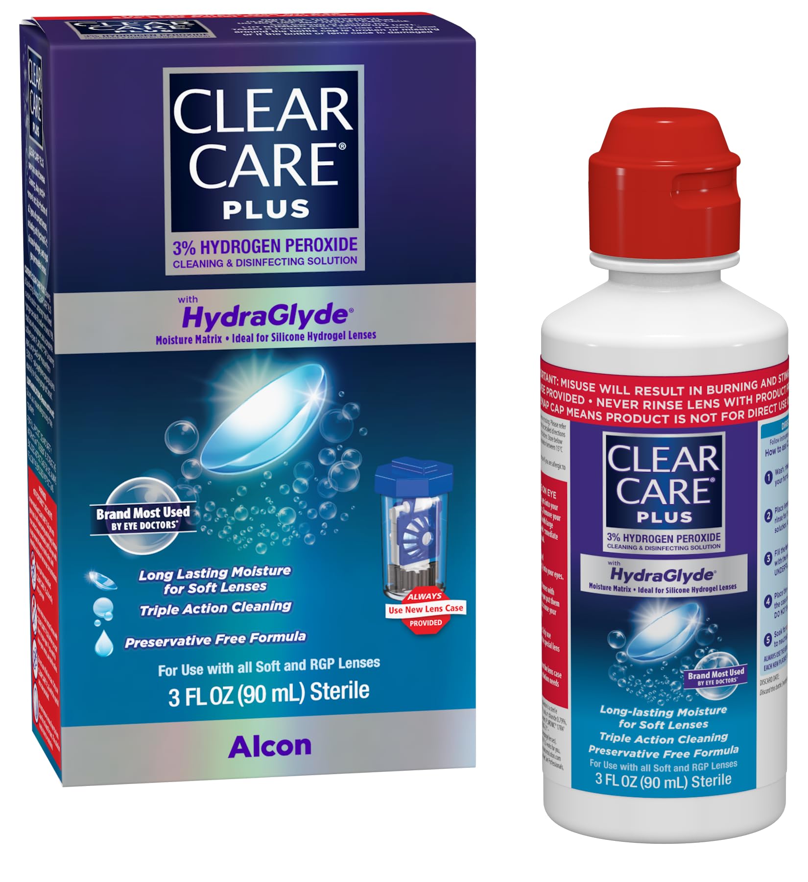 Clear Care Plus travel pack bottle ready for on-the-go lens cleaning.