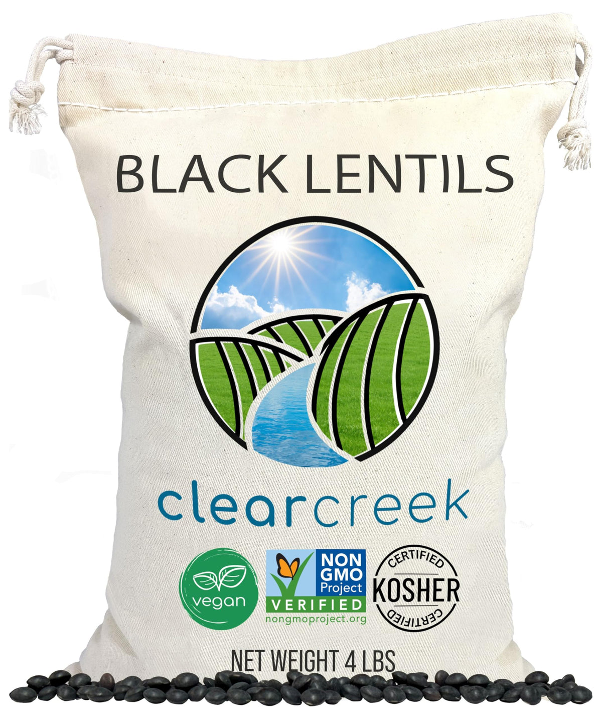 CLEAR CREEK Black Beluga lentils, dry and ready to simmer for batch cooking and protein-rich meals.