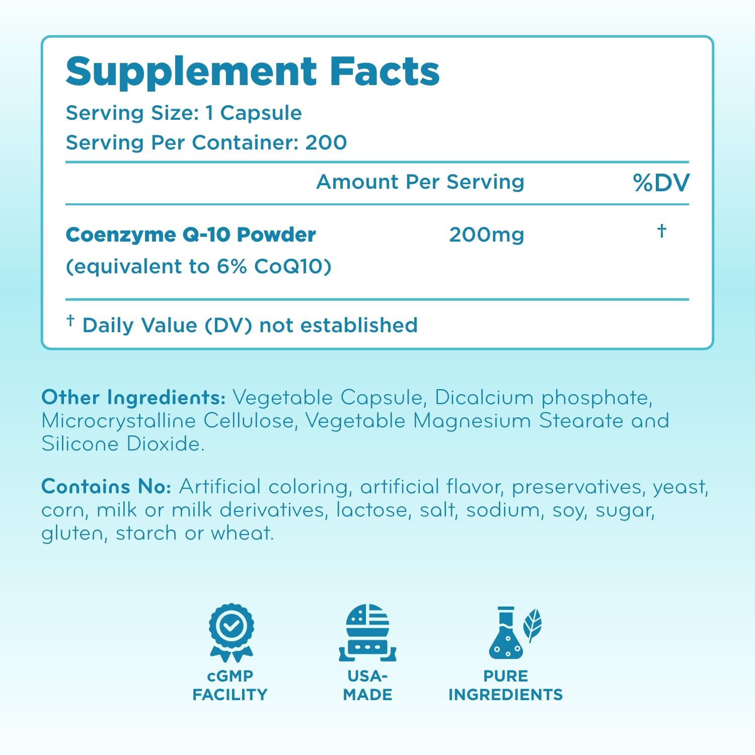 Clear Formulas CoQ10 200mg capsules in a clean package for daily antioxidant support