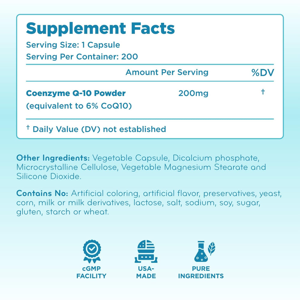 Clear Formulas CoQ10 200mg capsules in a clean package for daily antioxidant support