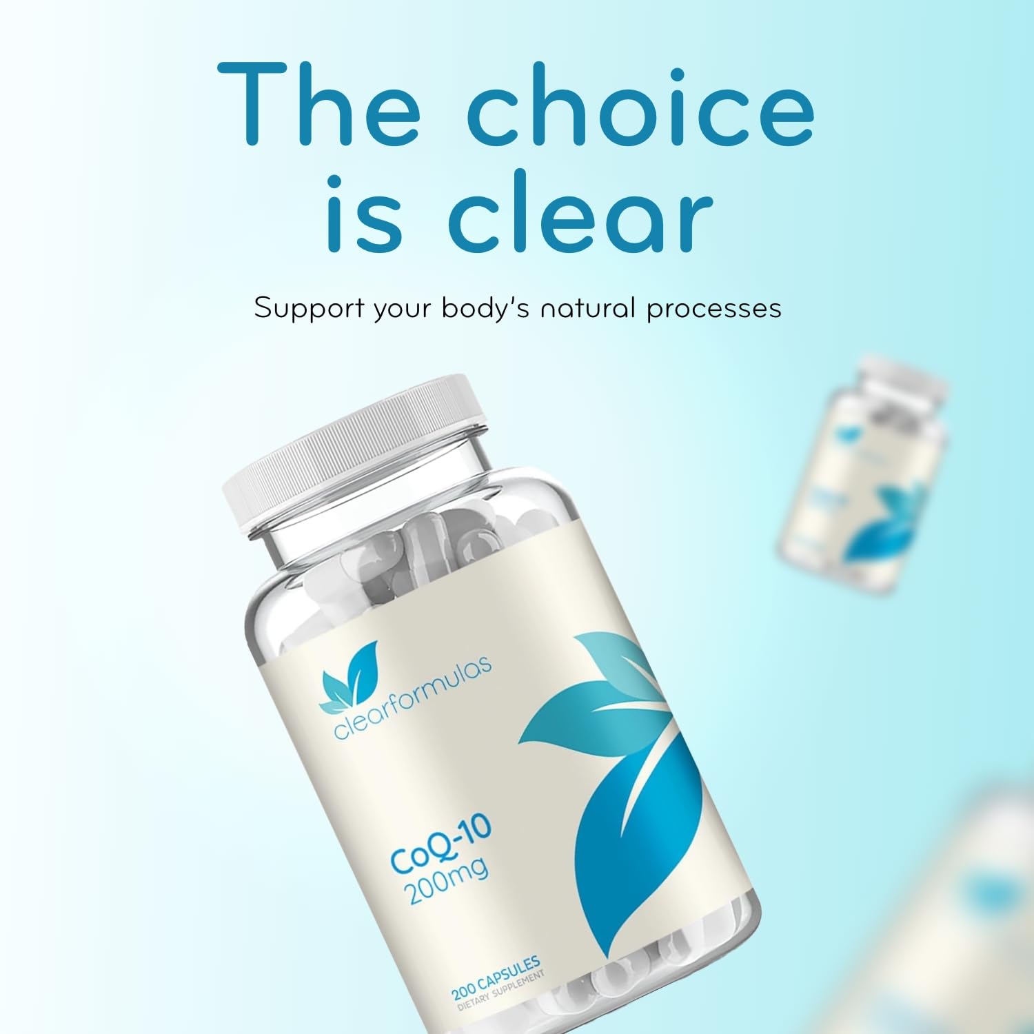 Clear Formulas CoQ10 serving capsules ready for daily intake