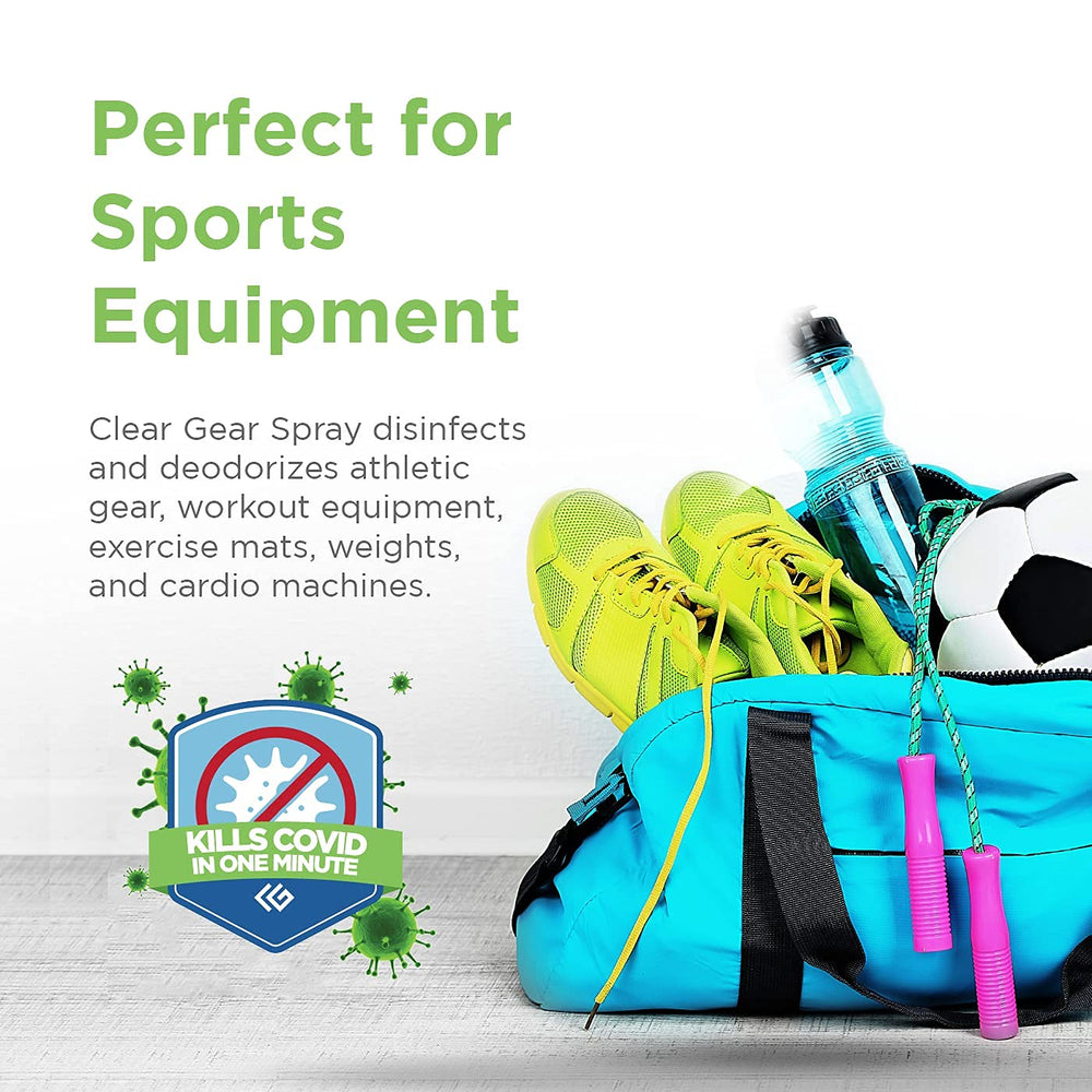 Clear Gear spray on gym equipment to refresh and deodorize