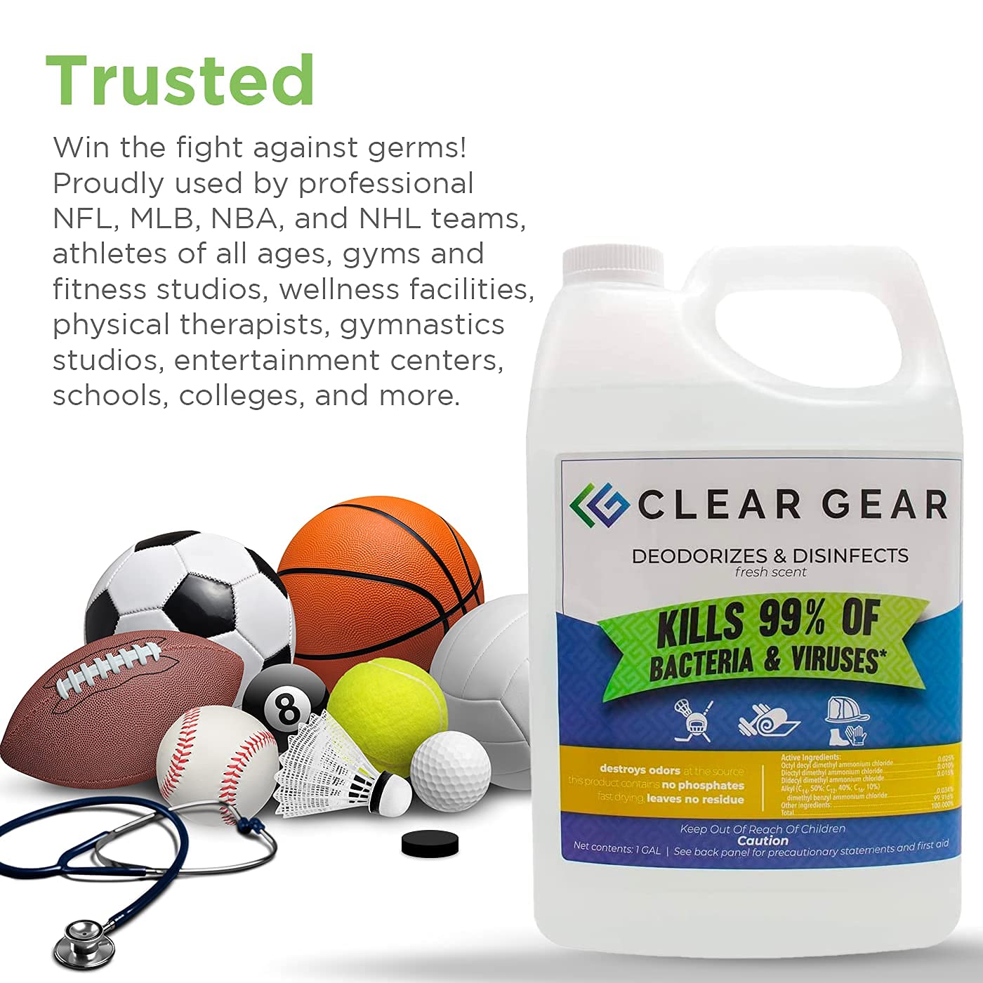 Clear Gear multi-surface cleaner for high-touch gym surfaces