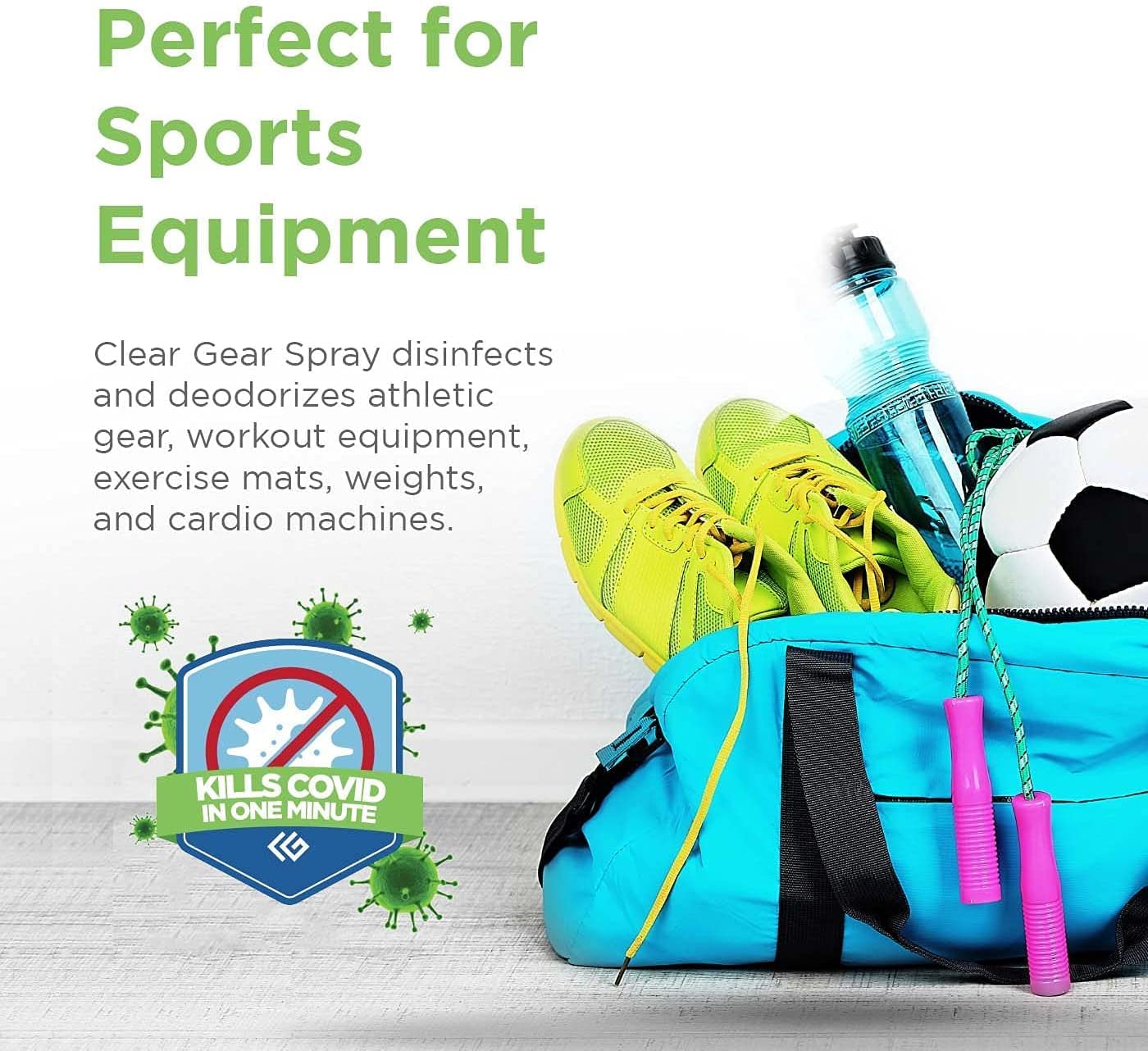 Clear Gear spray mist for easy deodorizing and sanitizing of equipment surfaces
