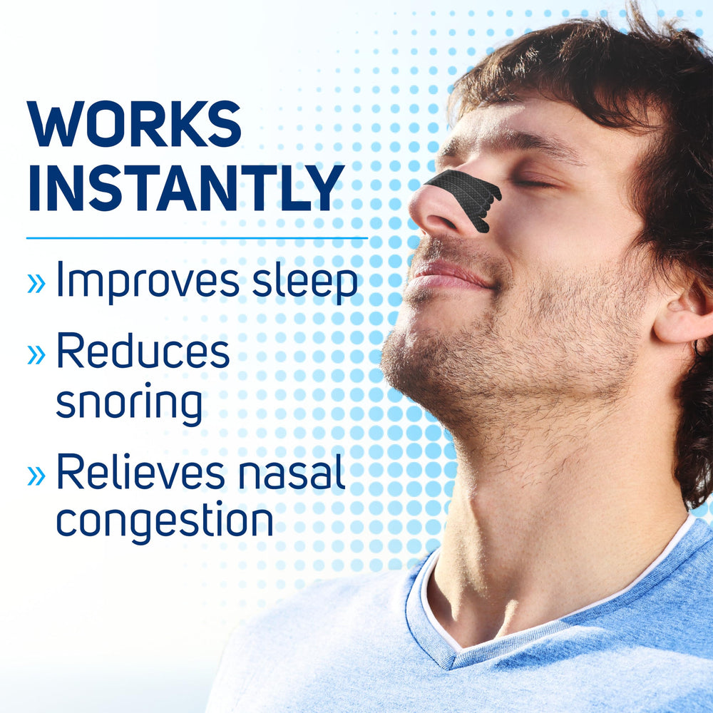 Clear Passage nasal strip on nose for easier breathing
