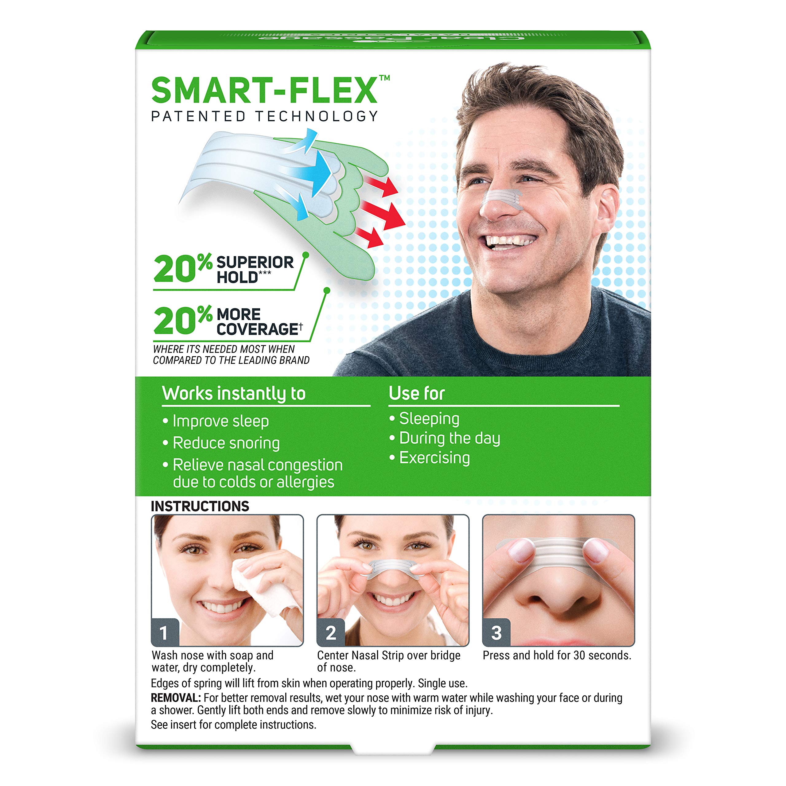 Clear Passage nasal strip provides renewed airflow with a comfortable lift.
