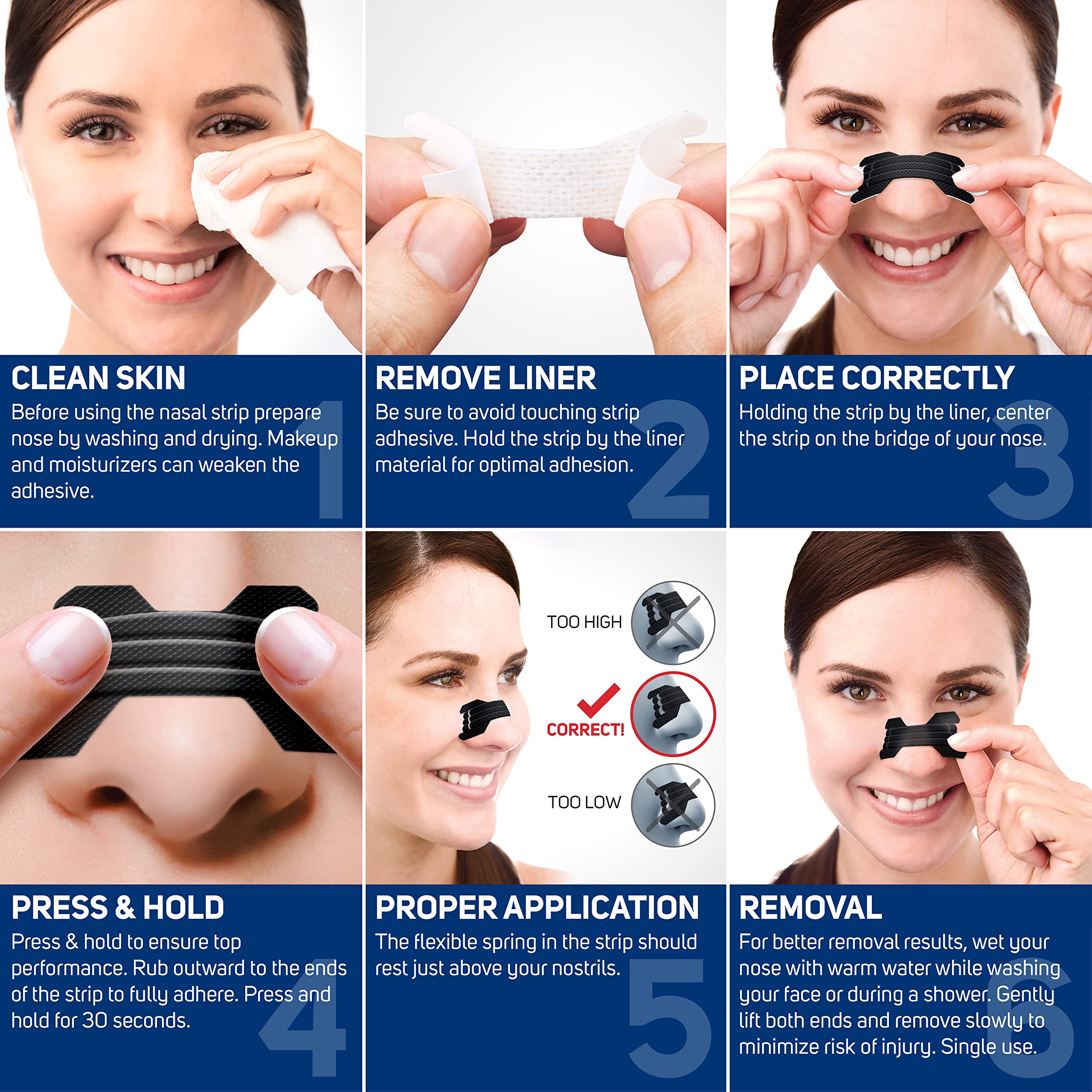 Adhesive backing of Clear Passage nasal strips shown for easy fit