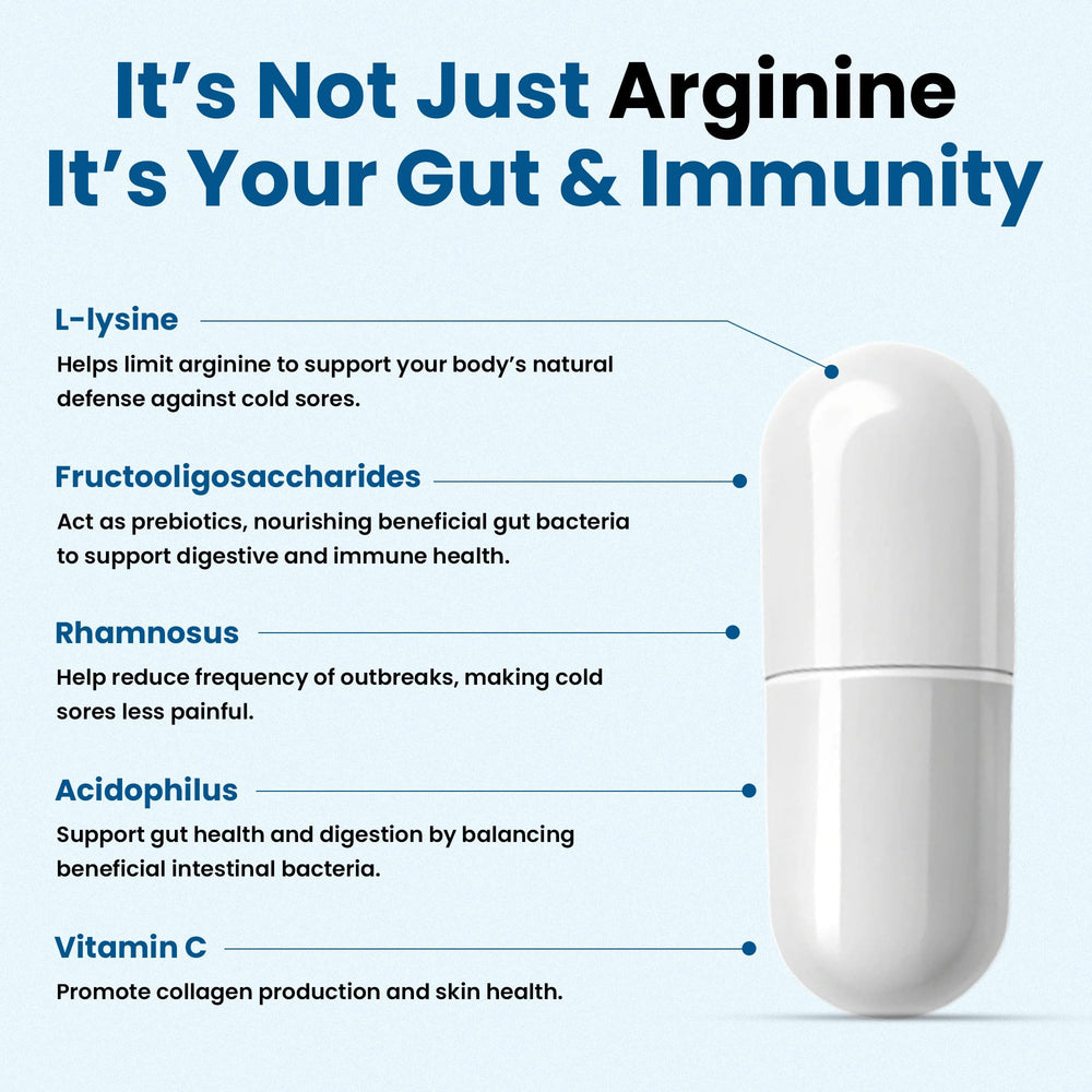 Clear Probiotics Lysine Capsules being poured for easy daily intake.