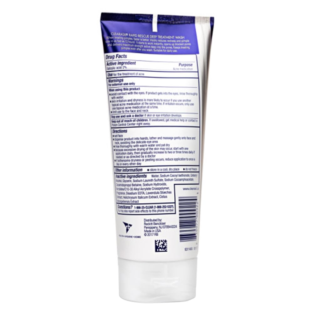Close-up of Clearasil label highlighting 2% salicylic acid for acne care