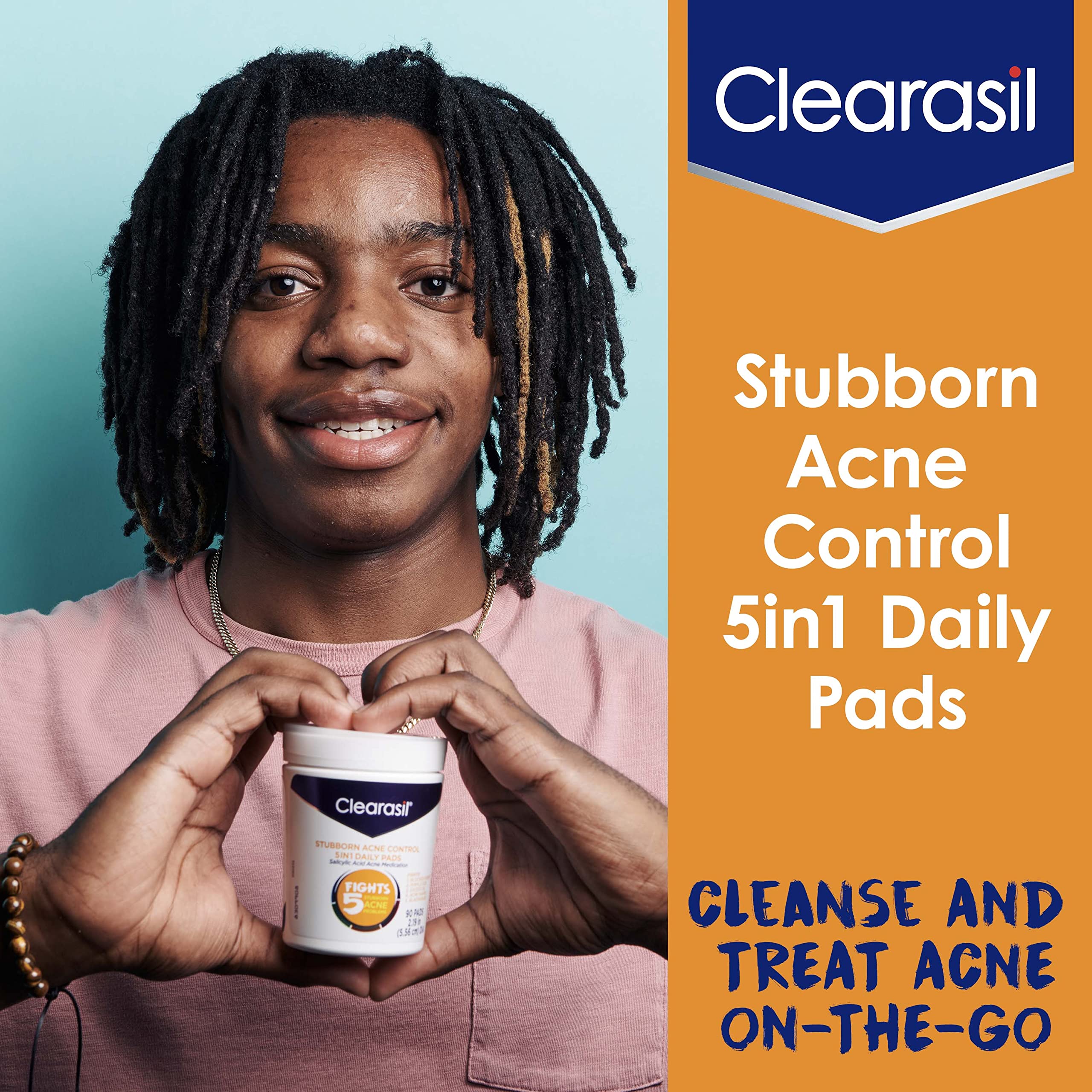 90-count box of Clearasil 5in1 pads for routine acne care.