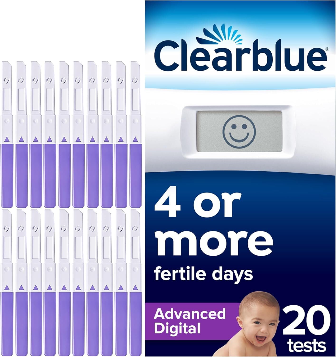 Clearblue Advanced Digital Ovulation Test pack with 20 sticks for predicting fertile days