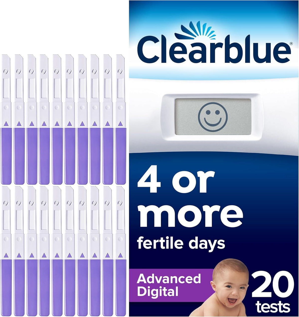 Clearblue Advanced Digital Ovulation Test pack with 20 sticks for predicting fertile days