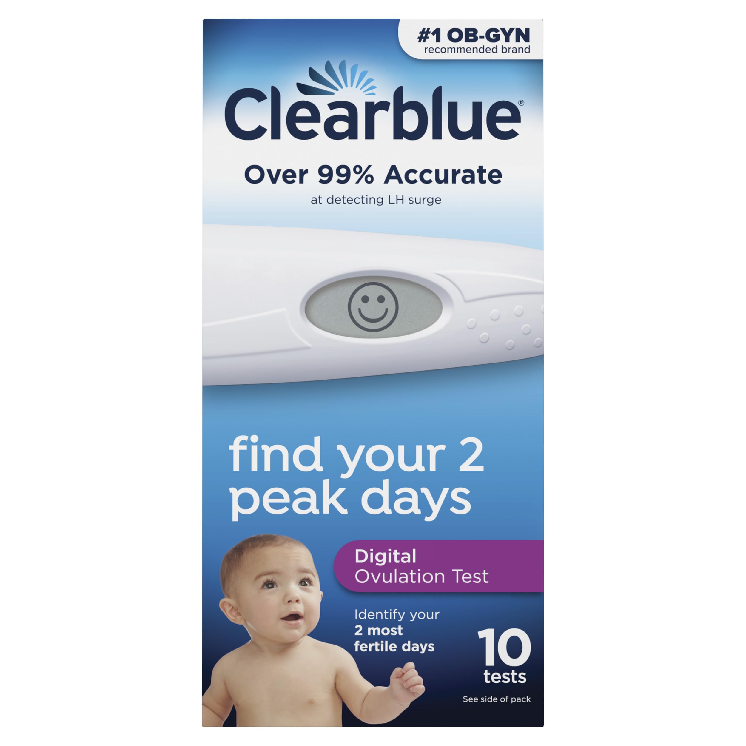 Clearblue ovulation test stick with absorbent tip ready for urine sample.