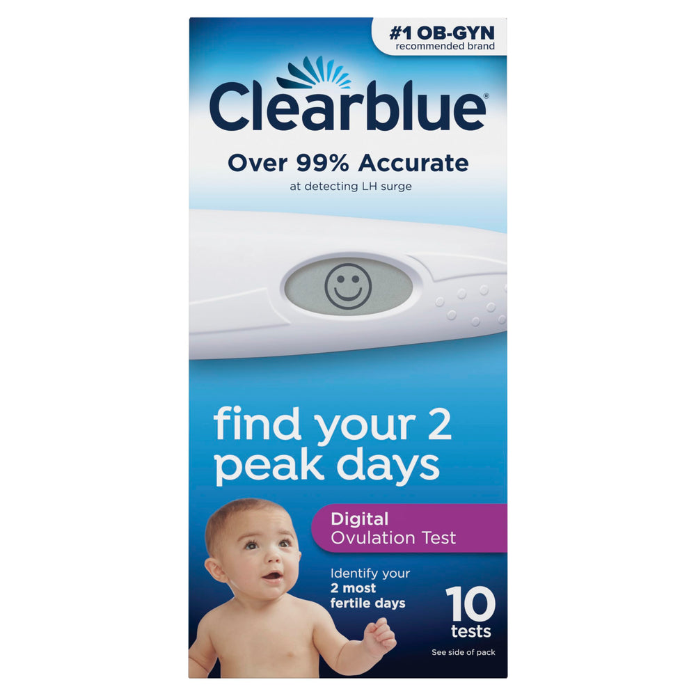 Clearblue ovulation test stick with absorbent tip ready for urine sample.