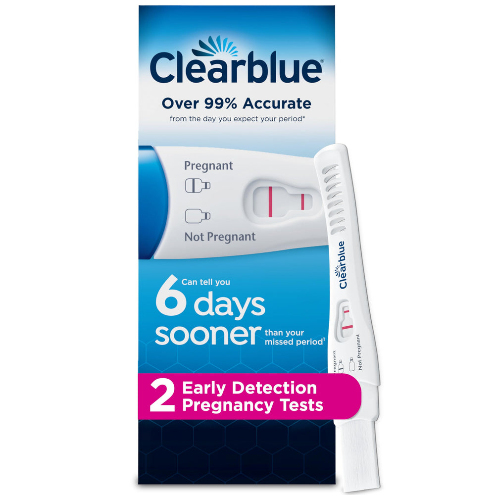 Clearblue Early Detection Test two-pack box for convenient testing.
