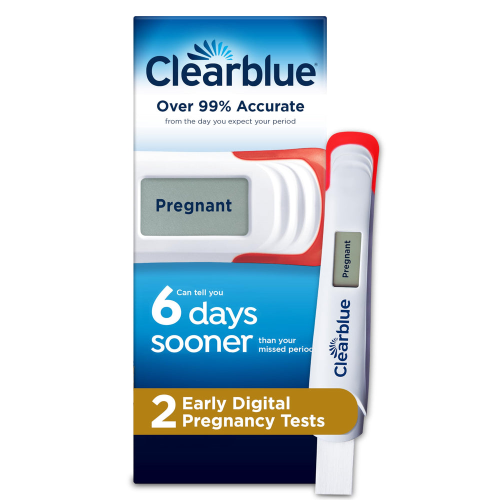 Clearblue Early Digital two-pack for home pregnancy testing.