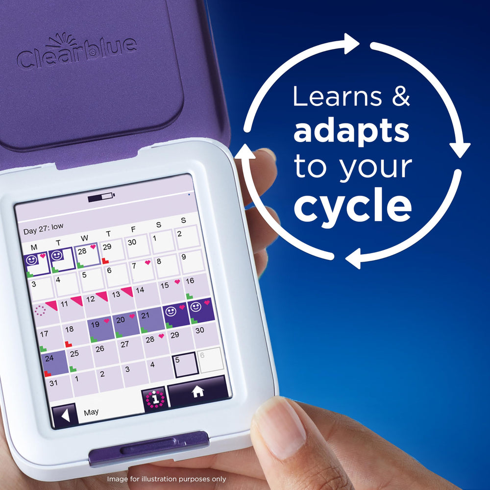 Clearblue device touch screen displaying fertility status