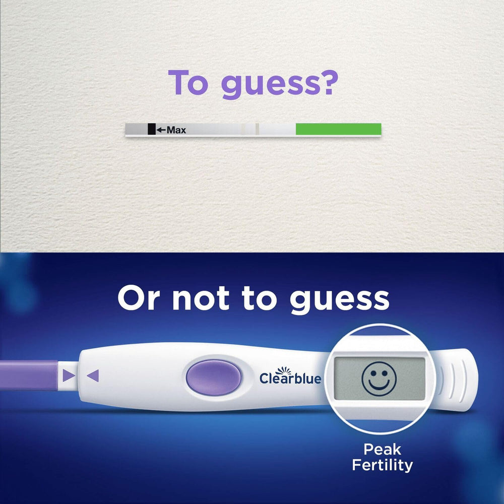 Front-facing box highlights Clearblue branding and the 20-stick kit