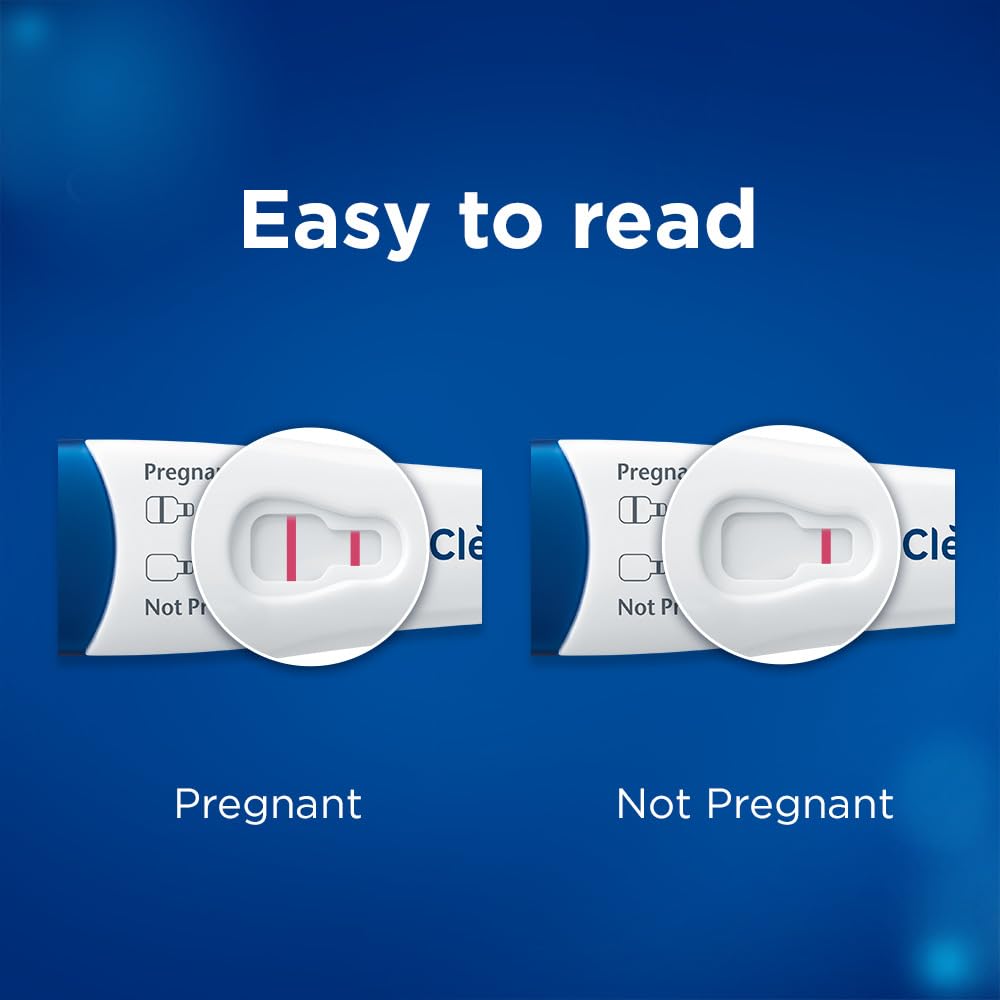 Clearblue packaging and test display on shelf for quick access.