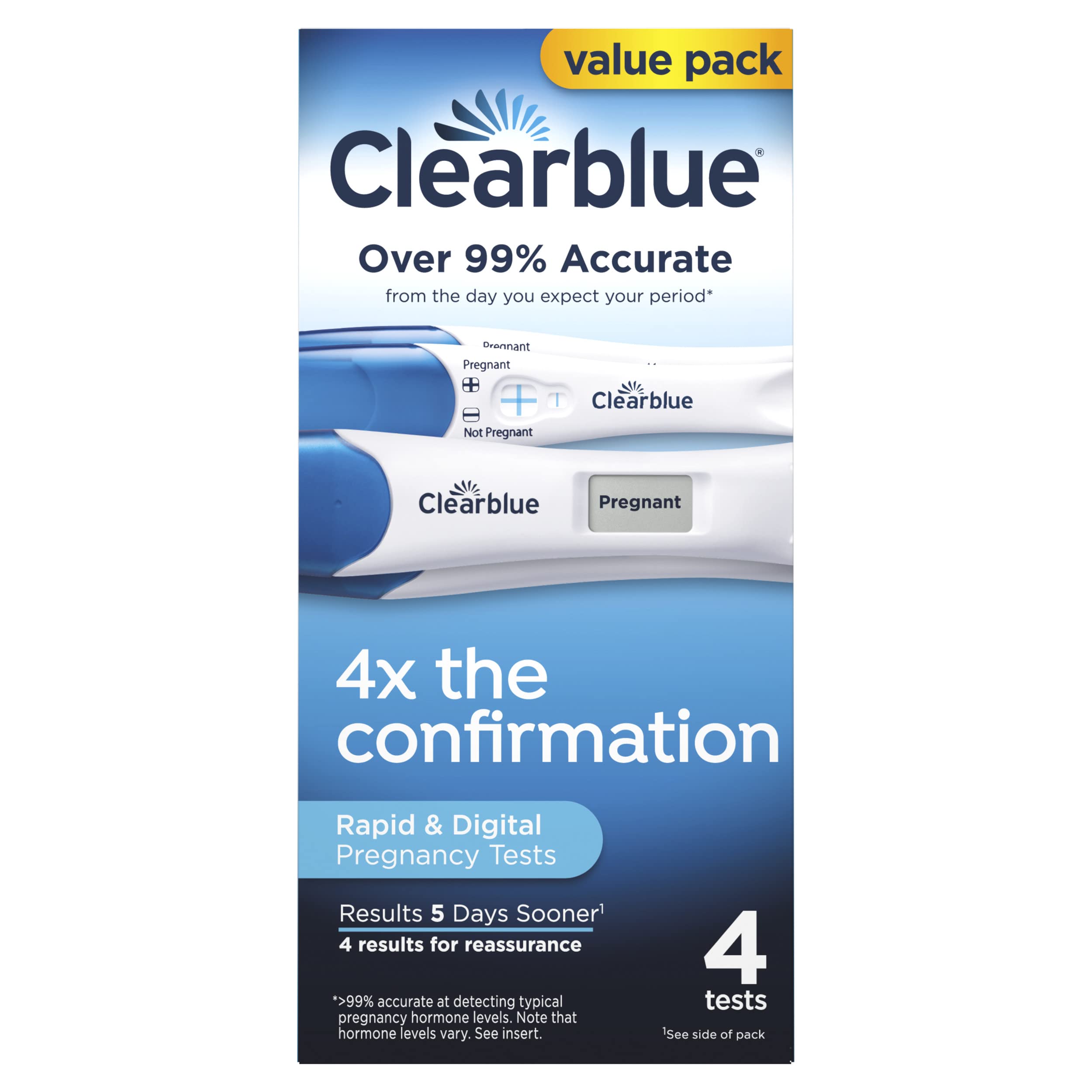Clearblue digital countdown display for clear status and quick clarity.