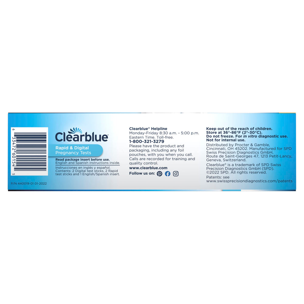 Clearblue rapid detection pack highlighting quick home testing.