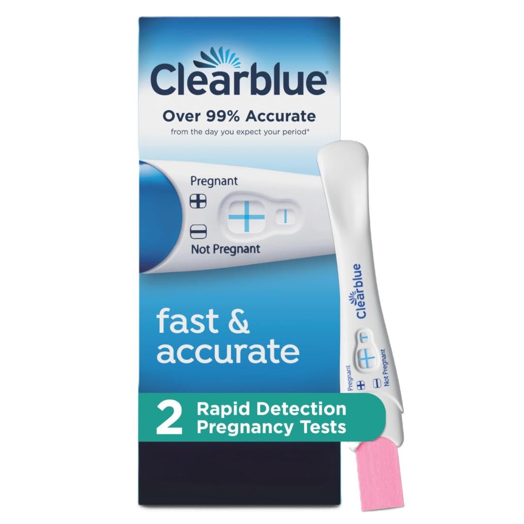 Clearblue rapid detection test with color-change tip showing pink absorption for reassurance