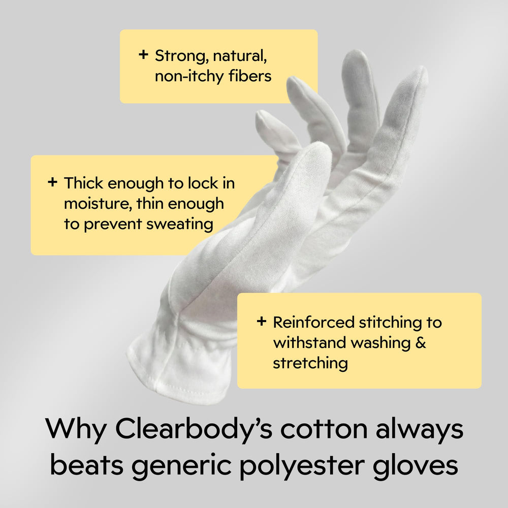 Clearbody Organics washable and reusable gloves for ongoing care.