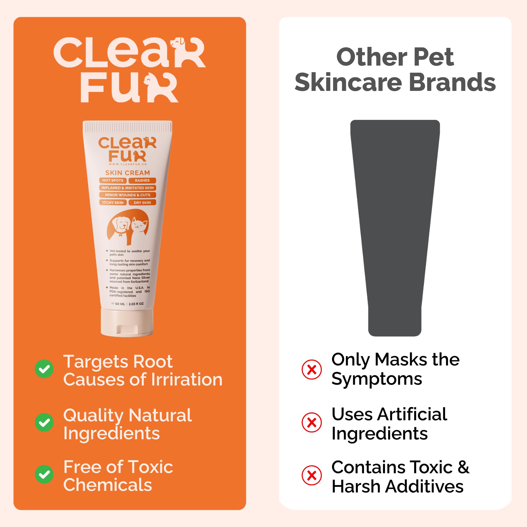 ClearFur convenient 2-ounce bottle for at-home care.