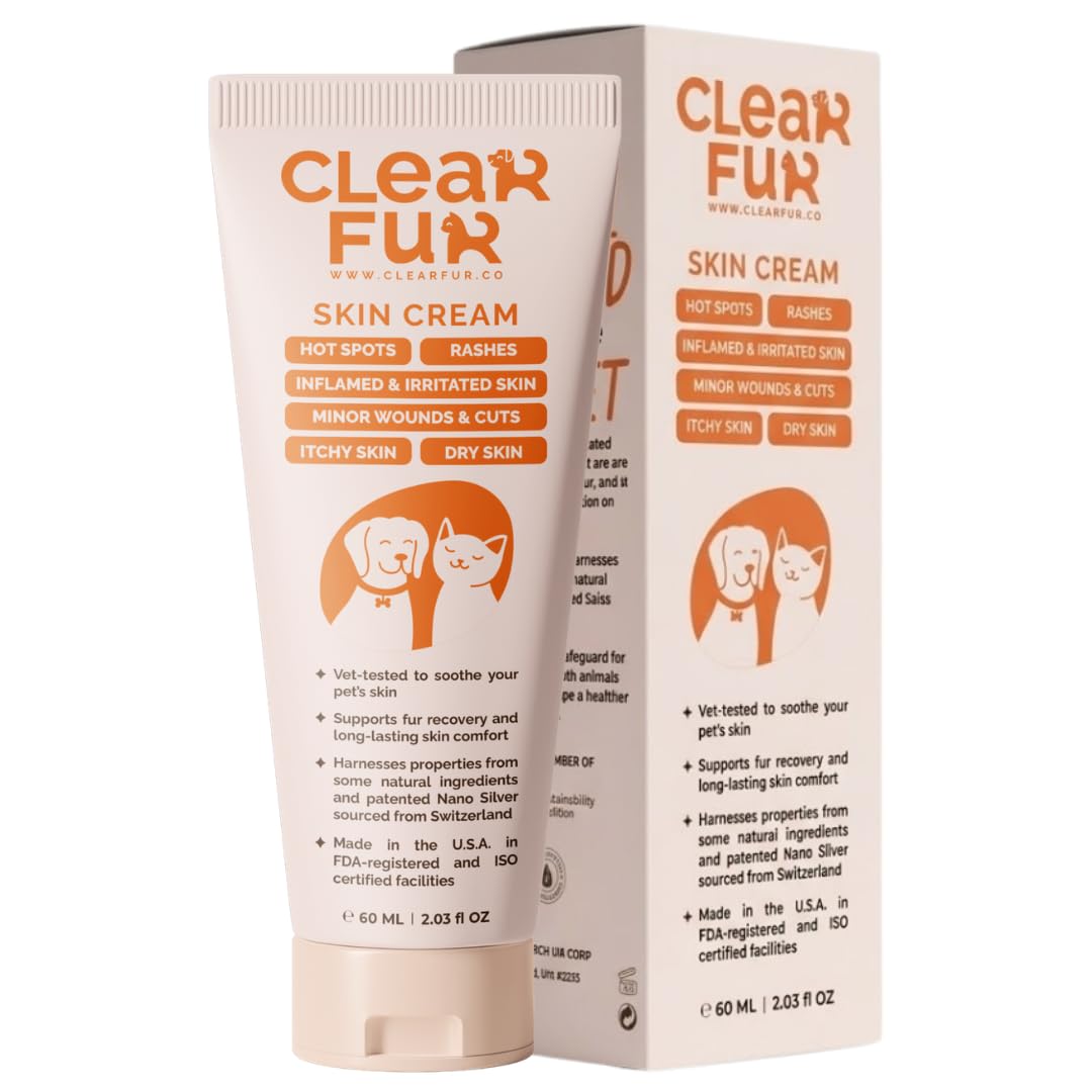 ClearFur hot spot cream bottle closeup for fast relief.