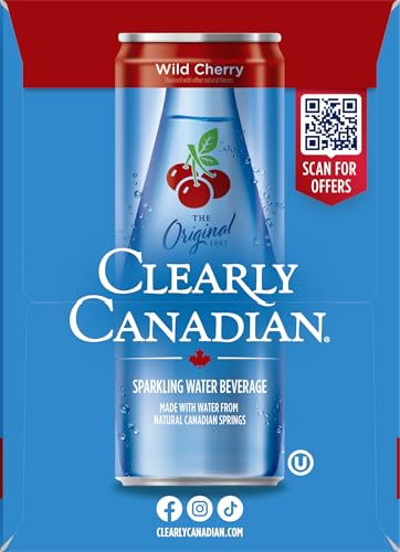 Clearly Canadian Wild Cherry label closeup emphasizes natural flavor hints and branding