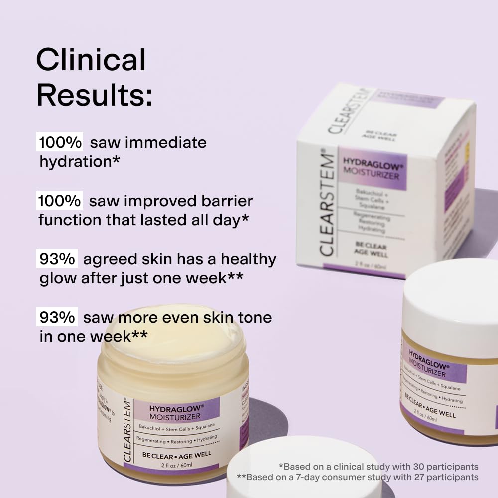 CLEARSTEM Hydraglow bottle on a bathroom shelf during a nightly routine
