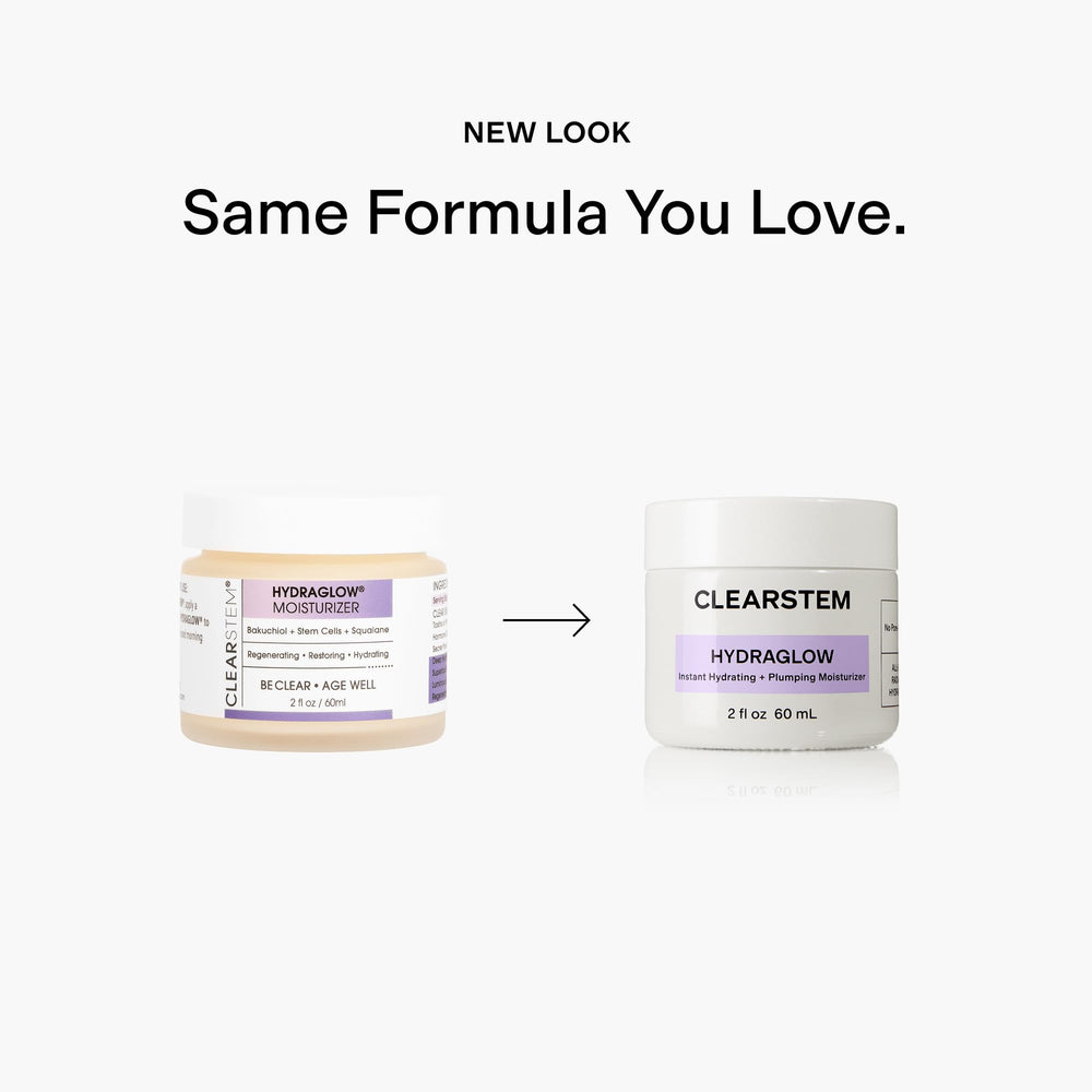 CLEARSTEM Hydraglow label closeup highlighting bakuchiol and squalane benefits