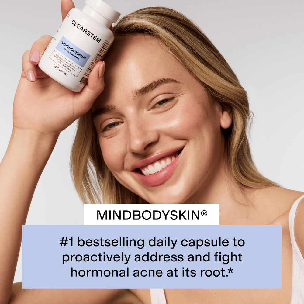 CLEARSTEM MindBodySkin bottle open with capsules for easy daily use