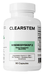 CLEARSTEM MindBodySkin capsules closeup showing daily skin support and hormonal balance.