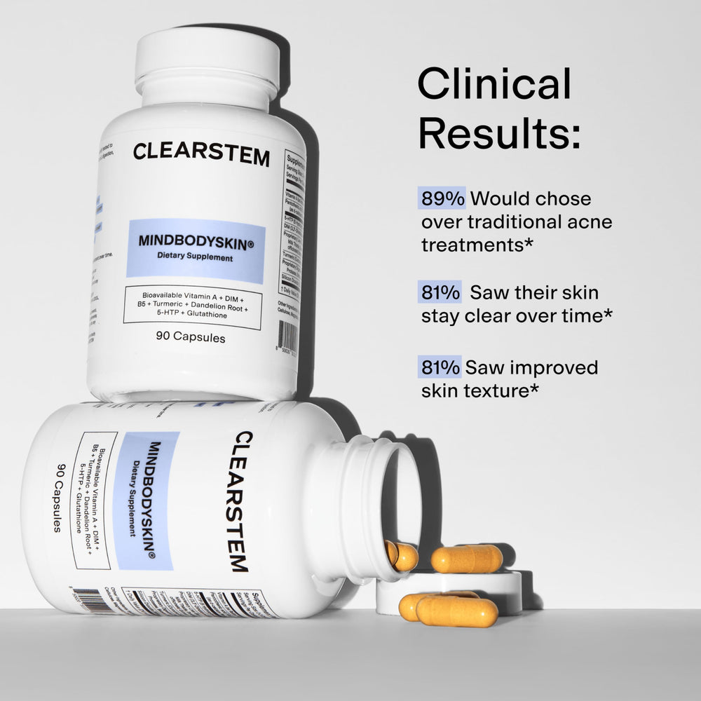 CLEARSTEM MindBodySkin capsules in hand for a convenient daily dose