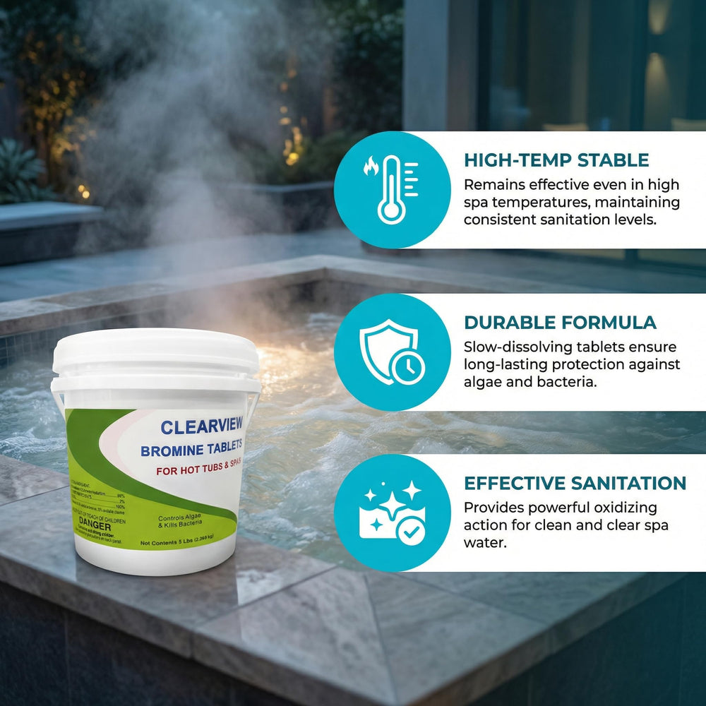 CLEARVIEW bromine tablets dissolving action in water showing steady spa sanitation