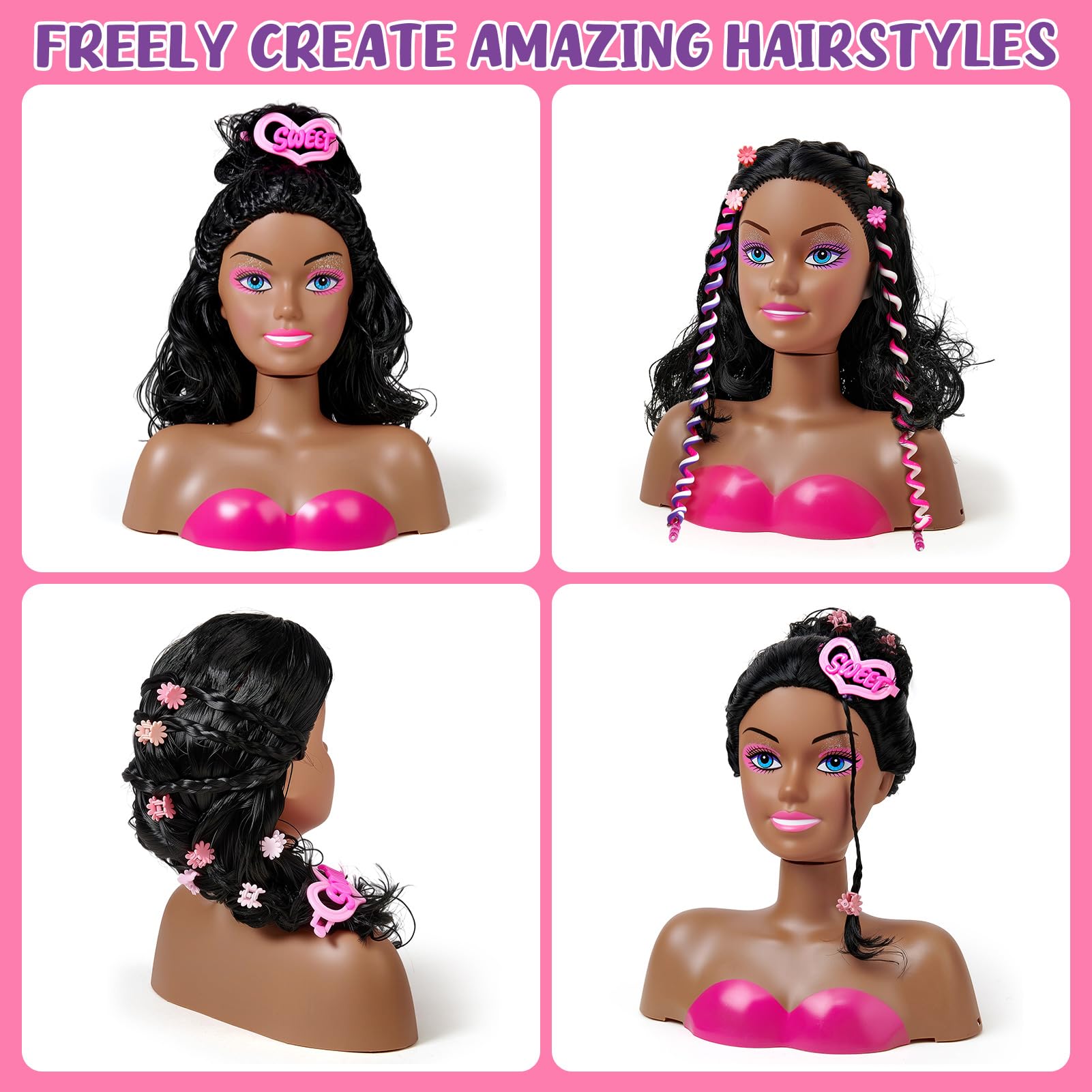 Cleboen doll head with comb and styling tools ready for at-home salon play.