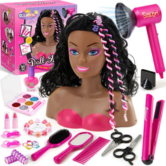 Cleboen hair styling doll head kit front view with tools for imaginative pretend play.