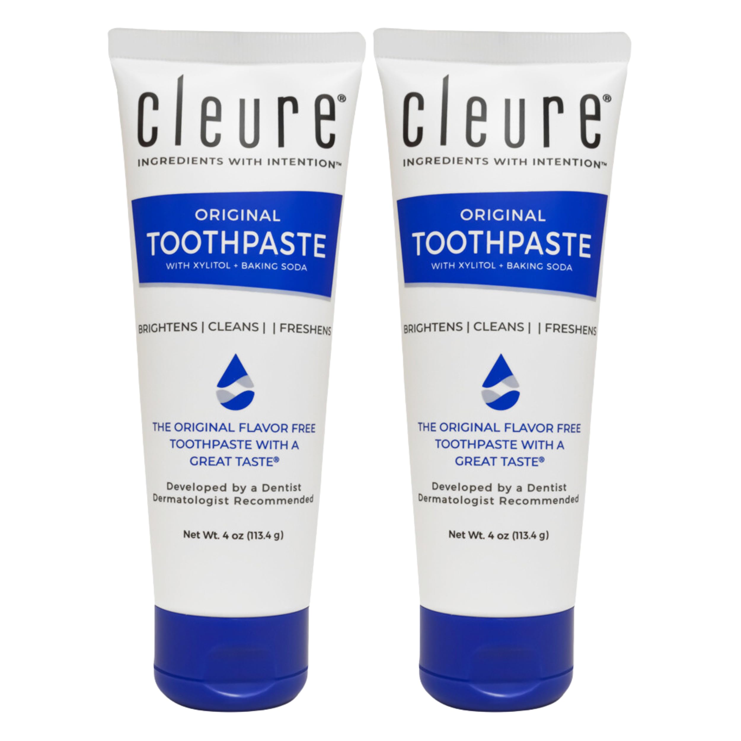 Cleure Original flavorless toothpaste bottle close-up highlighting gentle cleaning