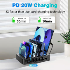 Clever Bright charging dock with six cables powers multiple devices efficiently