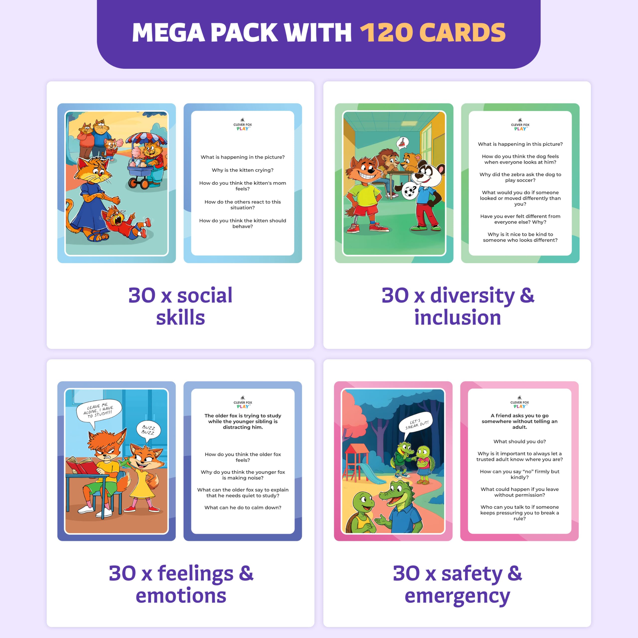 Clever Fox Play emotion card illustrating feelings to build emotional literacy