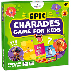 Clever Fox Play Epic Charades card illustrations spark imagination during family game night.