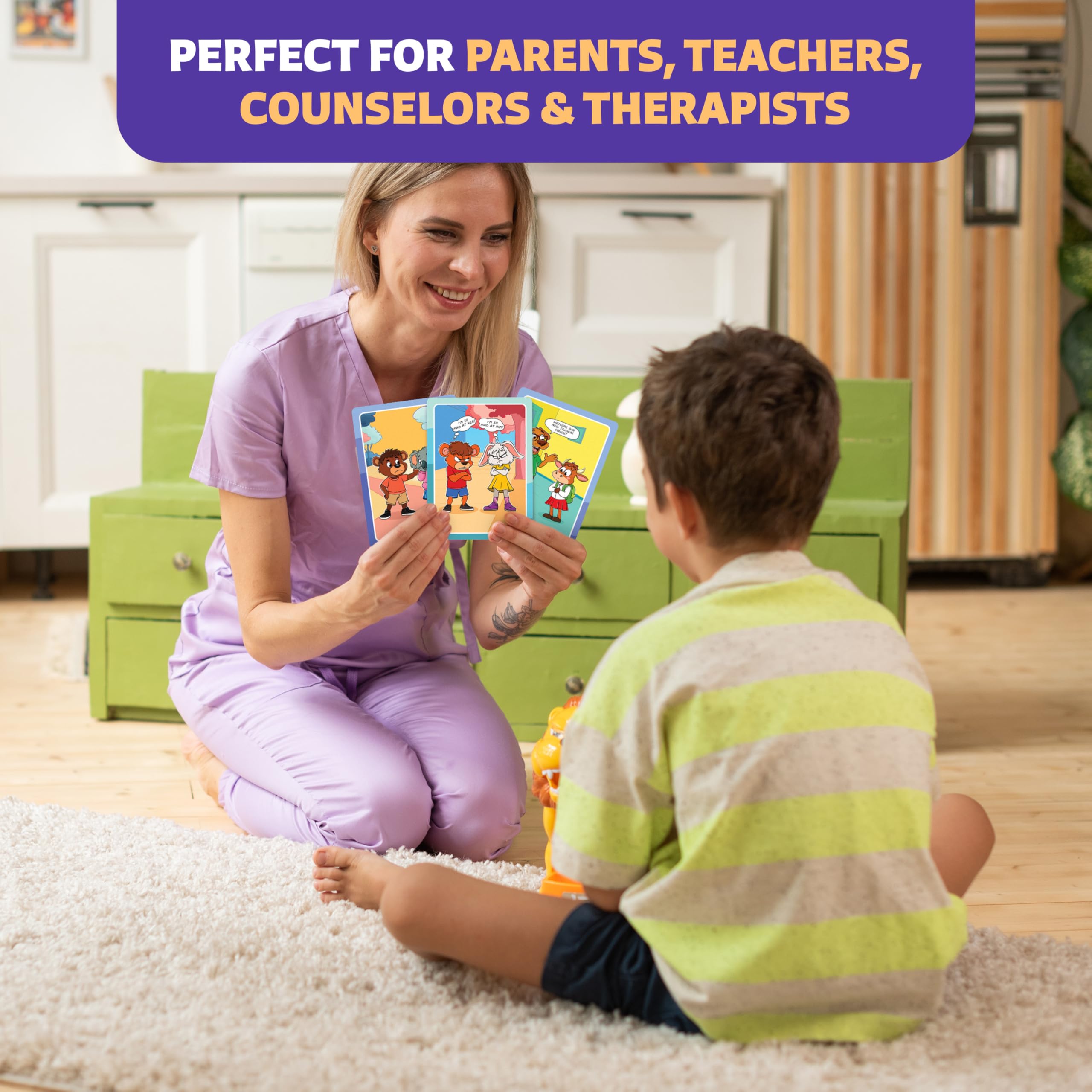 Clever Fox Play sample scenario card featuring friendly animals for social thinking